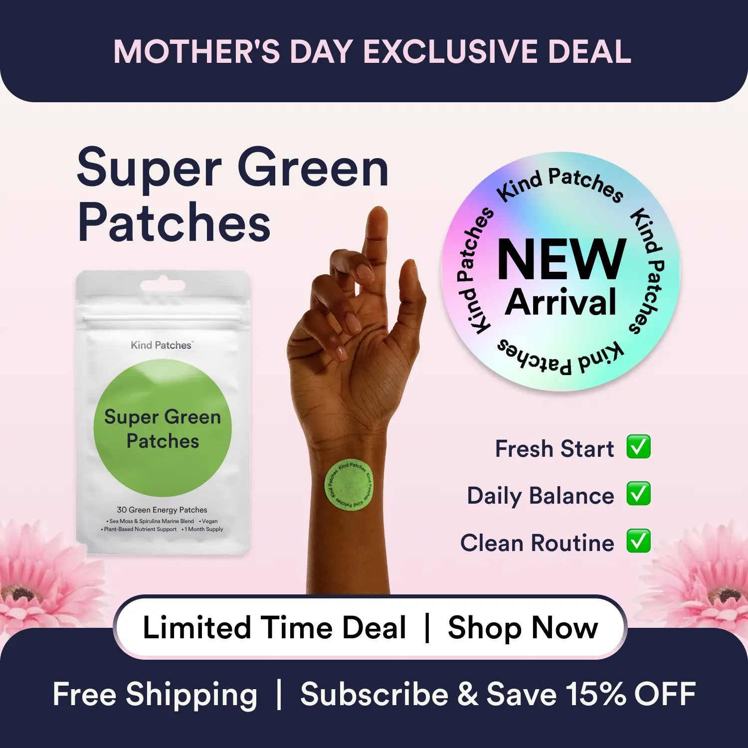 Kind Patches Super Green Patches: 30 Green Energy Patches, Antioxidants Supply, Natural Detox Support, Clean Energy Delivery, Daily Wellness & Nutrients Support, Vegan, 1 Month Supply