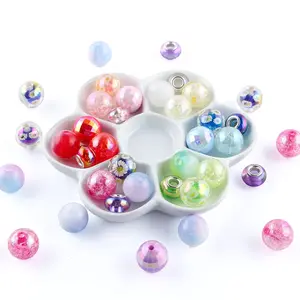 30pcs/bag Acrylic Bead Set in Same Colors, Fresh and Delicate Palette, Includes Crackle Beads, Daisy Beads, and Spacer Beads. Ideal for DIY Creative Projects like Beaded Pens, Necklaces, Bracelets, Keychain Charms