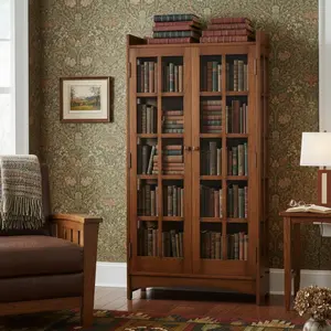 Mission Oak Display China Cabinet / Bookcase - Walnut - 39"W