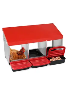 3-Compartment Heavy-Duty Metal Roll-Out Poultry Nesting Box, Includes Plastic Basket, Egg Laying Coop Box for Chickens, Ducks, Three-Compartment