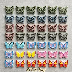 8pcs New Leopard Print Butterfly Silicone Beads, Colorful Butterfly Focus Beads for DIY Jewelry Making, Keychains, Necklaces, Phone Charms