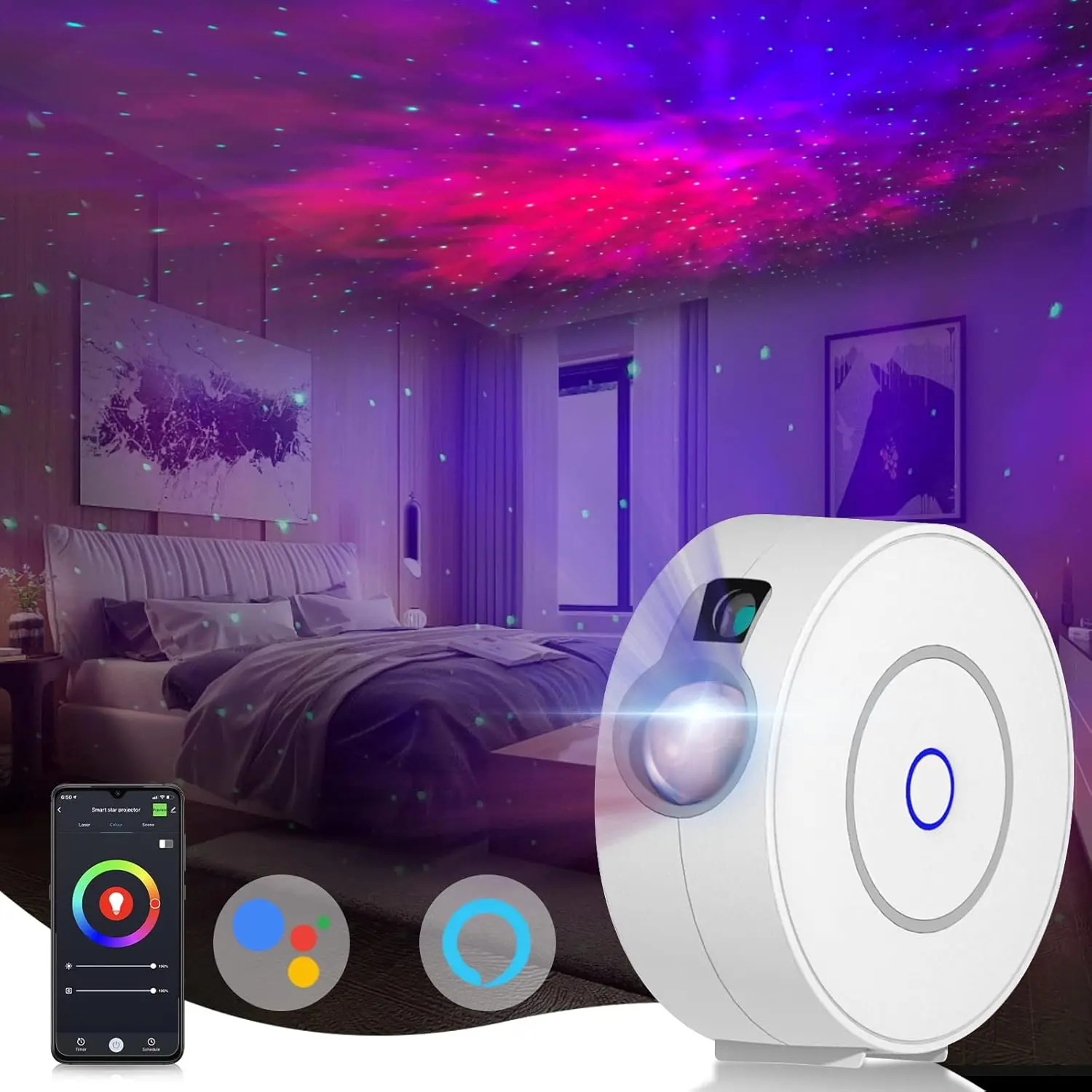 CHIGIH Smart Galaxy Projector, LED Starry Sky Night Light Star Projector, Nebula Ceiling Night Light App & Voice Controlled Northern Lights Projector for Room Bedroom Parties Decor Birthday Gifts