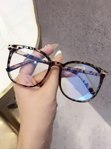 Women's Fashion Leopard Print Large Frame Round Optical Glasses, Leopard Pattern Eyeglasses, Anti-Blue Light, Casual Outdoor Travel Wear, Daily Use Accessories