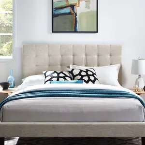 Modway Paisley Tufted King and California King Upholstered Linen Fabric Headboard in Beige