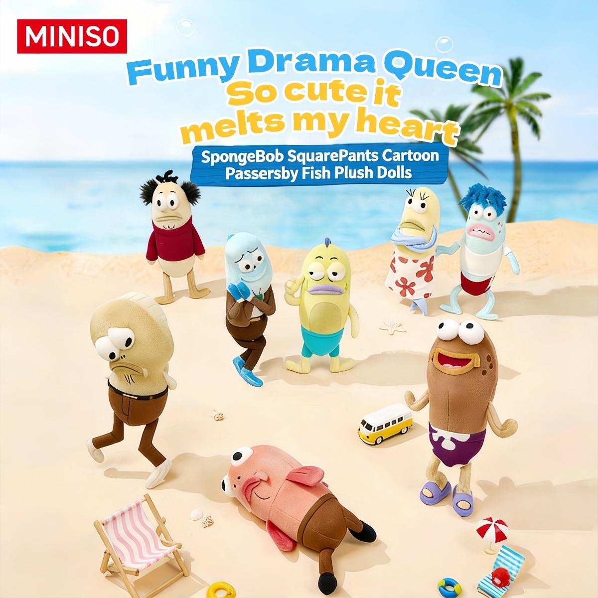 MINISO SpongeBob Official Licensed Random Fish Plush Series, Funny Weird Cute Stuffed Doll, Trendy Emotional Gift for Best Friends & Girls