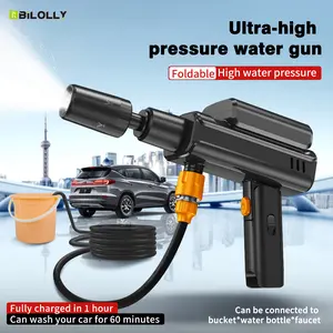 Bilolly Foldable Cordless Pressure Washer, 300 PSI Portable High Power Car Washing Gun, Built-in 12000mAh Battery, 5-in-1 Nozzle, Type-C Rechargeable Battery Powered Pressure Washer for Cars, Bikes, Camping and Yards