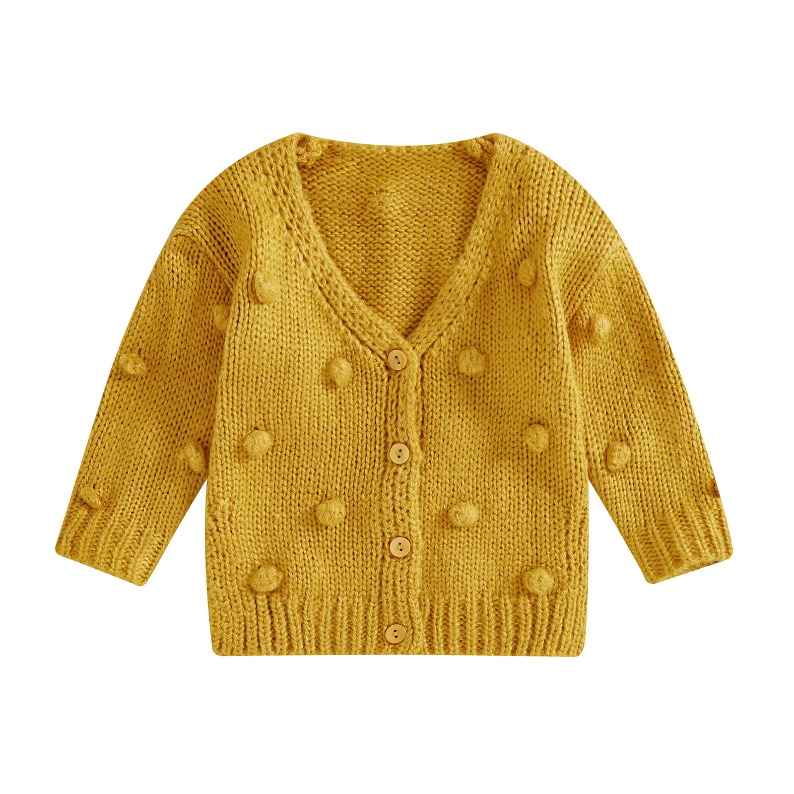 Kids Little Girl Long Sleeve Drop Shoulder V Neck Button Front Ribbed Knit Cardigan Sweaters  Warm Clothes