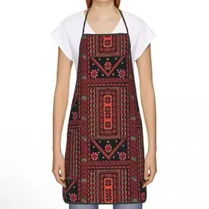 Tatreez Print Apron – Palestinian Embroidery-Inspired Kitchen Apron Red and Black Adjustable Unisex Washable Lightweight Strap
