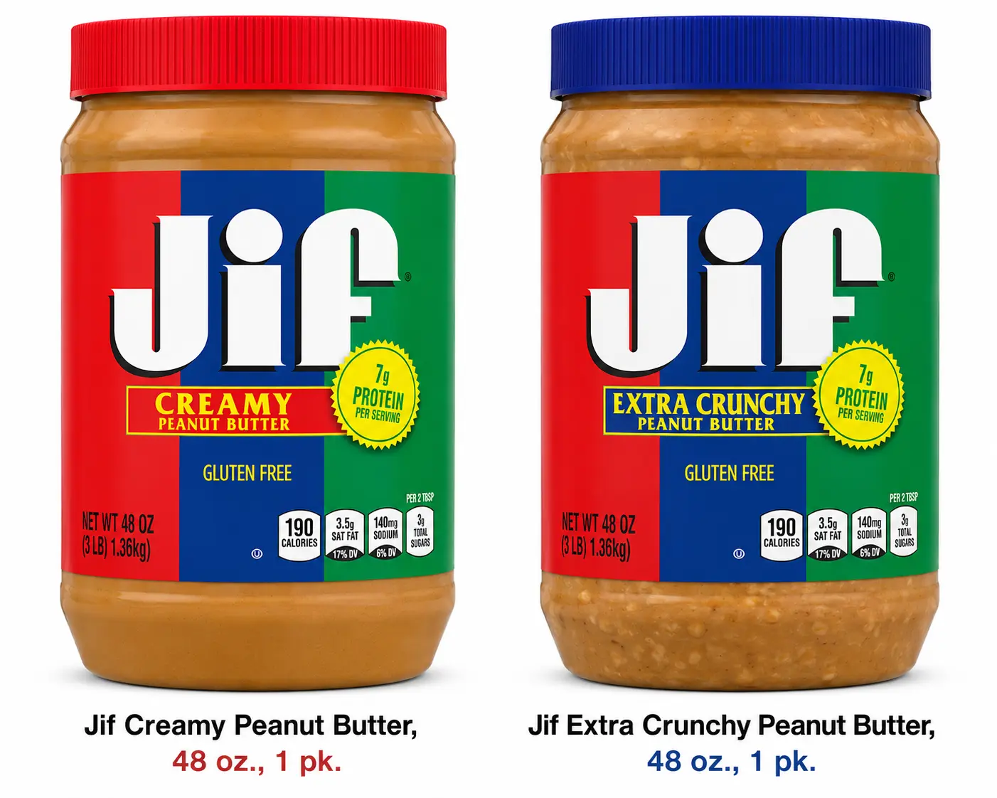 Jif Peanut Butter Variety Pack, 48 oz. Jars, 2 Count – Creamy & Extra Crunchy