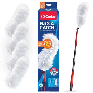 Flex and Catch Heavy Duty Dusting Kit with Stay-On Duster Hook, 5-Duster Refills, Handle Extends to 3 ft.