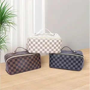 Stylish  Makeup Bag - Organize in Style Large pockets with multiple compartments Checkered pattern