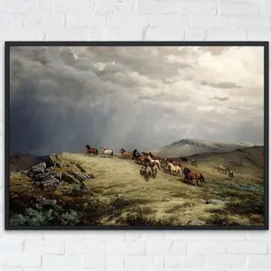 Wild Horses Vintage Horse Oil Painting Horses in Field Print Horse Art Decor Horse Wall Art for Home Decor