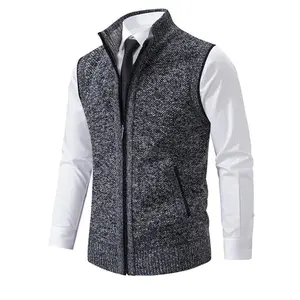 Men's stand collar sleeveless knitted casual thickened lining vest jacket