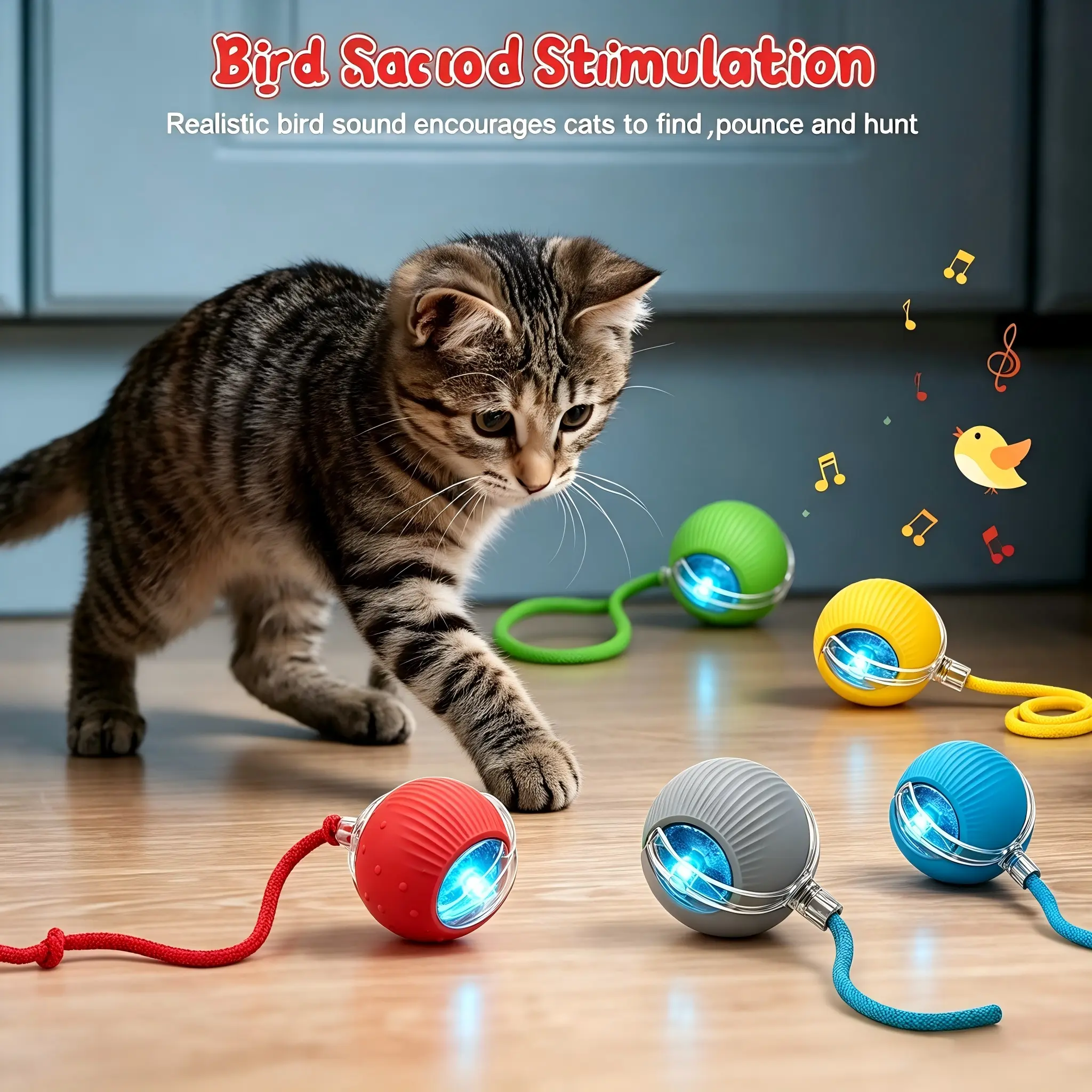 Cat & Dog Anti-Depression Interactive Ball Toy, USB Rechargeable Automatic Rolling with Bird Chirping Sound, Fun Pet Entertainment Gift