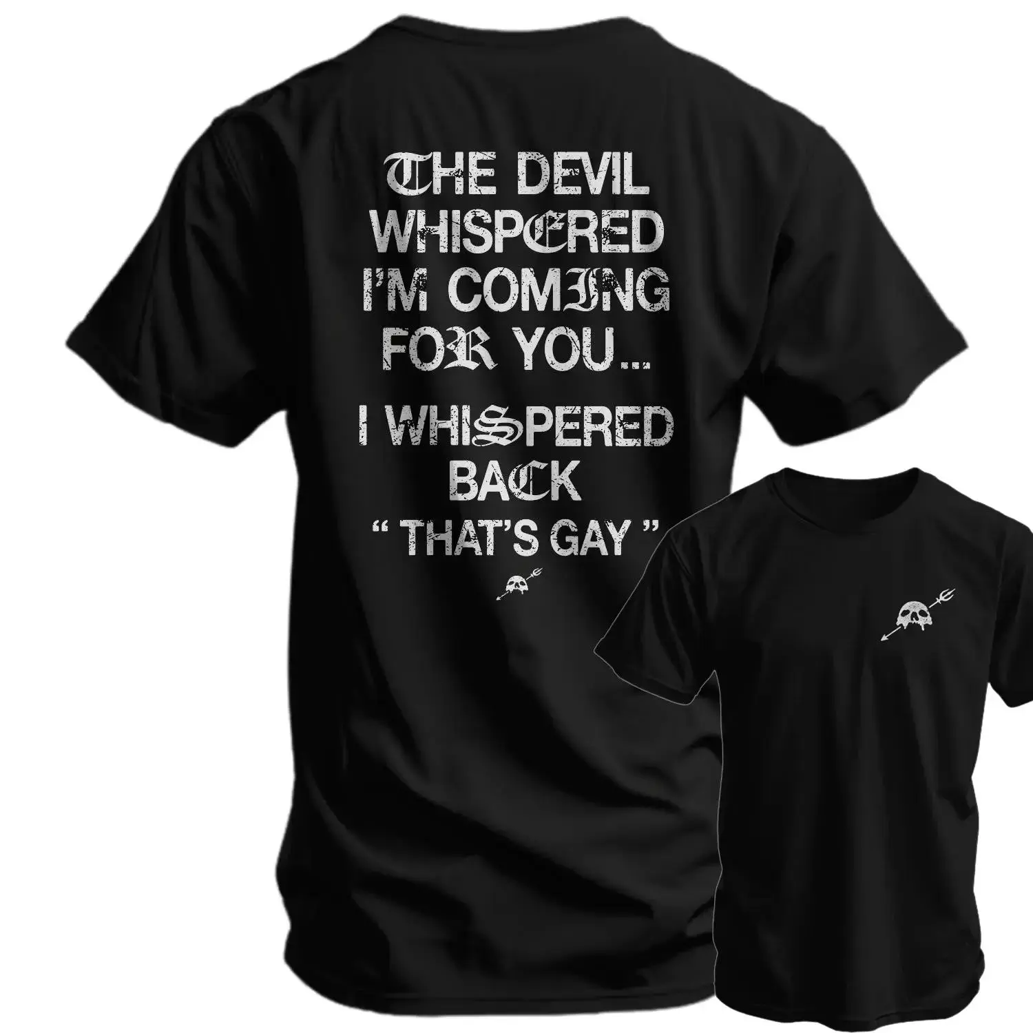 Men's Graphic Training T-Shirt with "Devil Whispered" Print, Casual Minimalist Short-Sleeve Crew Neck Top with a Relaxed Fit