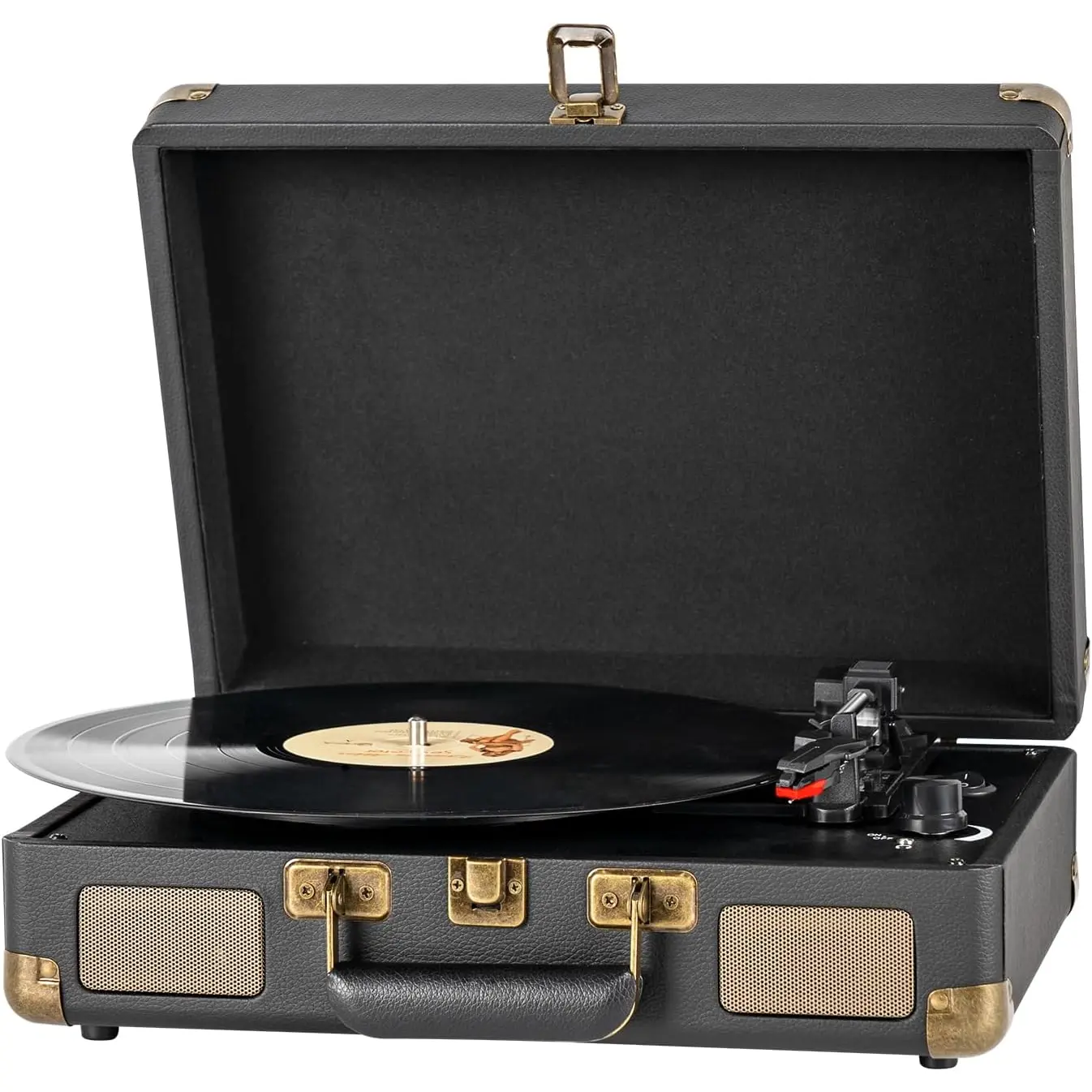 3 Speeds Record Player Vintage Portable Suitcase Turntable,  Vinyl Phonograph with Built-in  & Speakers, 3.5MM Headphone Jack/AUX/RCA/Belt-Driven, Black