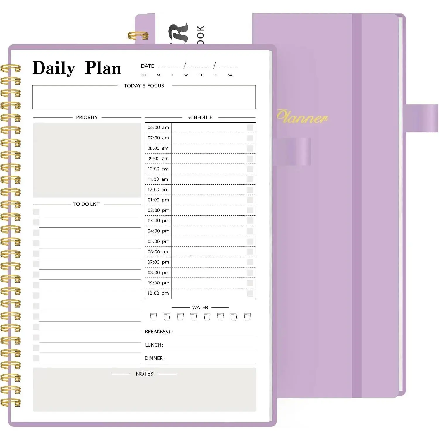 Daily Planner Undated, To-Do List Notebook with Hourly Schedule, Spiral Appointment Organizer Calendar for Man / Women, Flexible Cover, Twin-Wire Binding Elastic Closure, Pocket Pen Loop, 160 Pages
