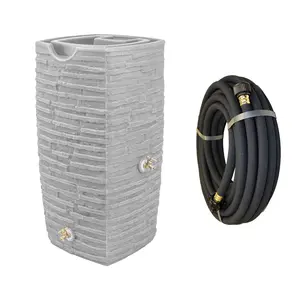 Good Ideas Impressions Riverwalk 50 Gallon Rain Barrel, Light Granite & 50' Hose