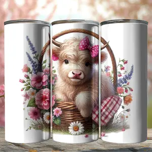 Spring Highland Cow 20oz Stainless Steel Tumbler with Lid and Straw