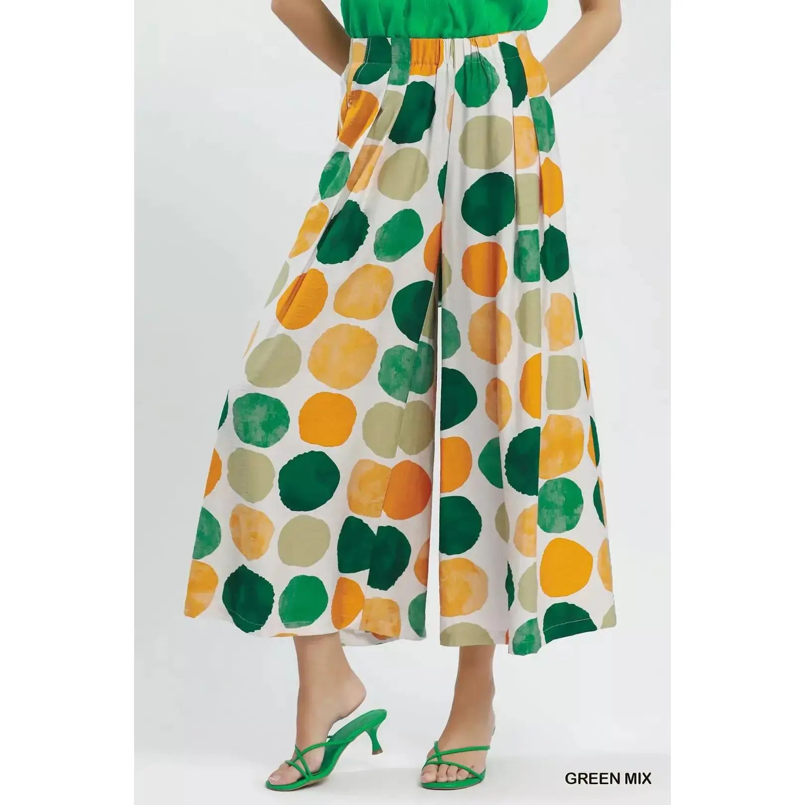 umgee USA Women's Soft Dot Print Loose Wide Leg Pants in a Rayon Nylon Blend with Pockets for Casual Vacation Wear, Bottoms, Breathable, Baggy, Oversized, Elegant, Lightweight