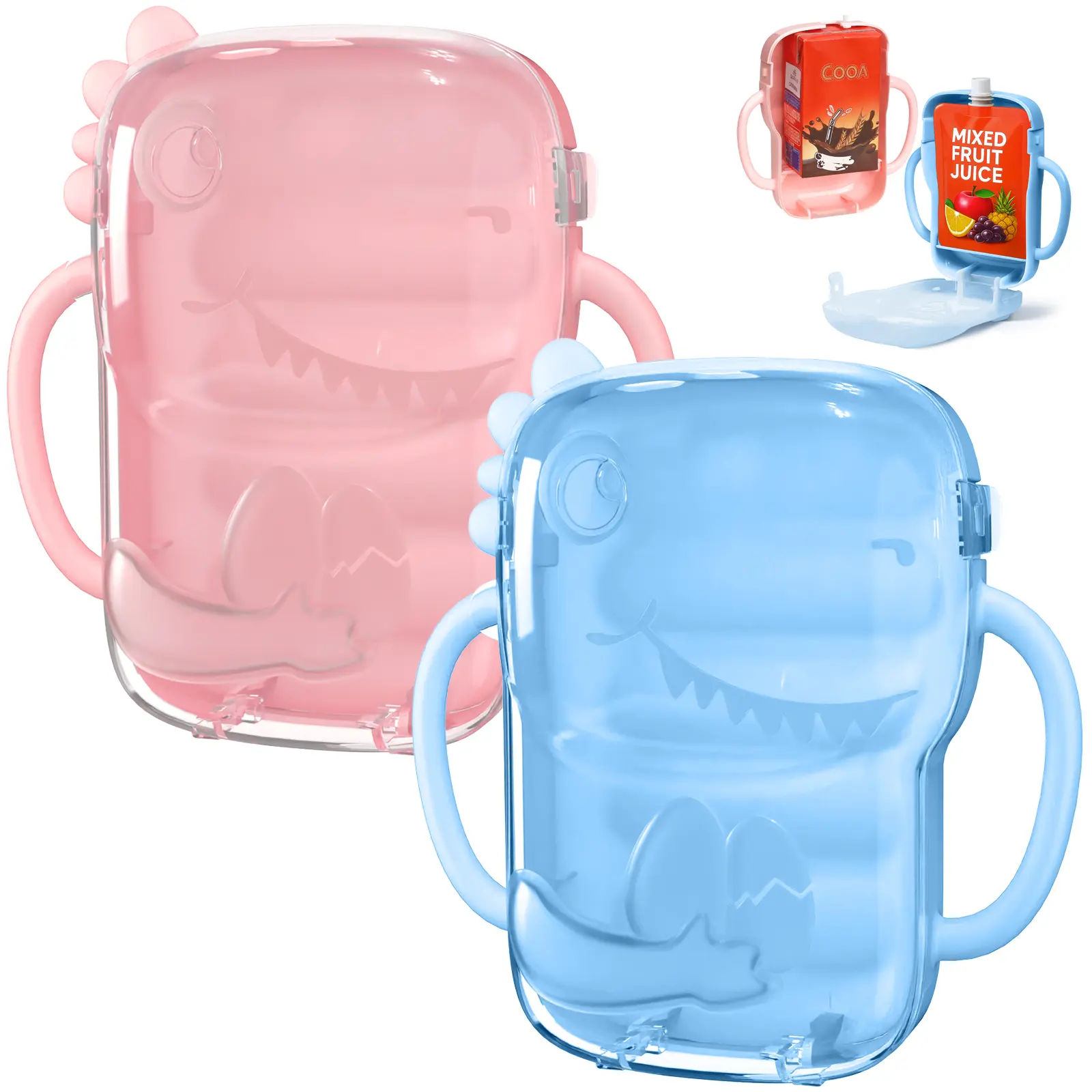 FLYBOK Anti-Squeeze BPA-Free Baby Pouch Holder (Blue + Pink 2-Pack) - Reusable Toddler Supplies for Food, Juice Boxes, Yogurt, The First Years Sippy/Training Cups - Dishwasher-Safe Home Accessory,home essentials campingessentials