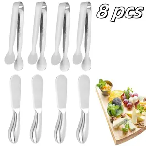 Stainless Steel Butter Knife Set, Serving Tongs, Multi-purpose Cheese Knife, Serving Clip, Jam and Chocolate Baking Knife, Cream Spoon, Durable Kitchen Baking and Cooking Tools Bakeware Utensils