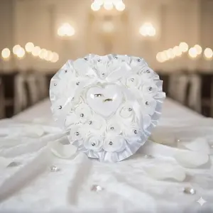 Rose Ring Box Wedding Pillow Set: Romantic Keepsake, Modern Ring Holder for Ceremony Decor, Elegant Wedding Gift, Popular Marriage Essentials for Couples, Jewelry Boxes