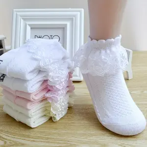 (New)[5 Pairs Lace Socks] 5 Pairs Girls Lace Ruffle Socks |           Breathable And Comfortable Dance Princess Socks