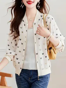 Jacket, baseball jacket, women's summer fashion, western-style, oversized, loose, casual, printed, mom's zipper cardigan, long sleeved jacket, women's