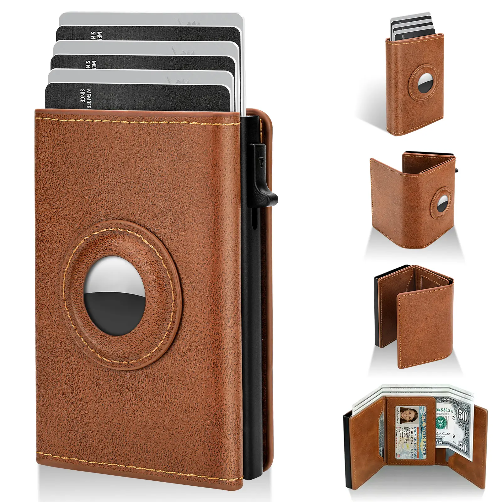 Mens Wallet Card Holder - Smart Wallet for Men, Pop Up Card Case, Top Grain Leather, RFID Blocking, Slim, Minimalist, Ultra Thin, 7-11 Card Capacity | ID Window | Cash Slot