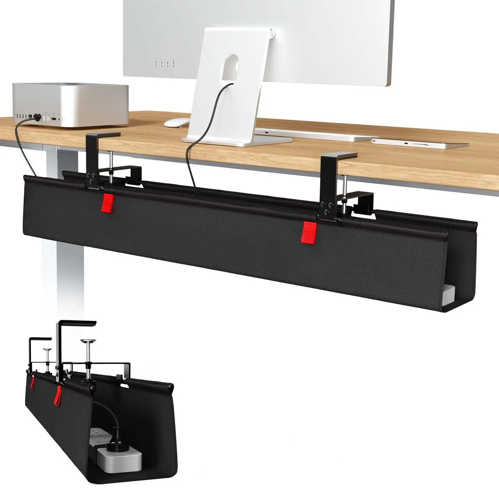 No Drill Under Desk Cable Management Tray, 36" Cord Organizer, Clamp/screw Mount, Premium Fabric, Office & Home Use, Office Desk Accessories, Cable Organizers