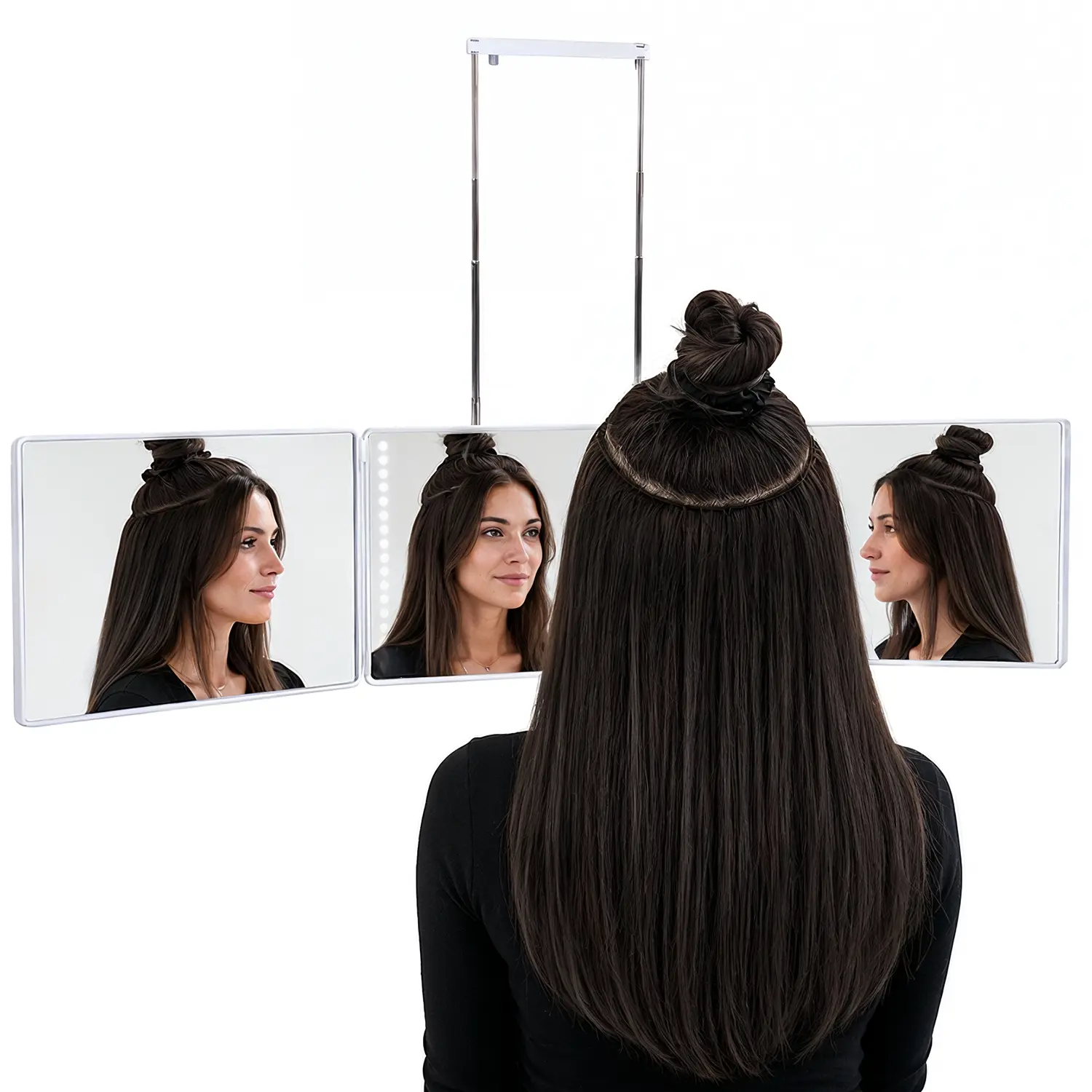 GOO GOO Trifold LED Mirror with 1500mAh Rechargeable Battery, ABS & HD Glass, Touch Dimmable Light, White & Black Trifold Design Vanity Mirror for Hair Styling, Hair Coloring, Makeup & Daily Beauty  #sohochic #tiktokshopstockup#TikTokShopFallDealsForYou