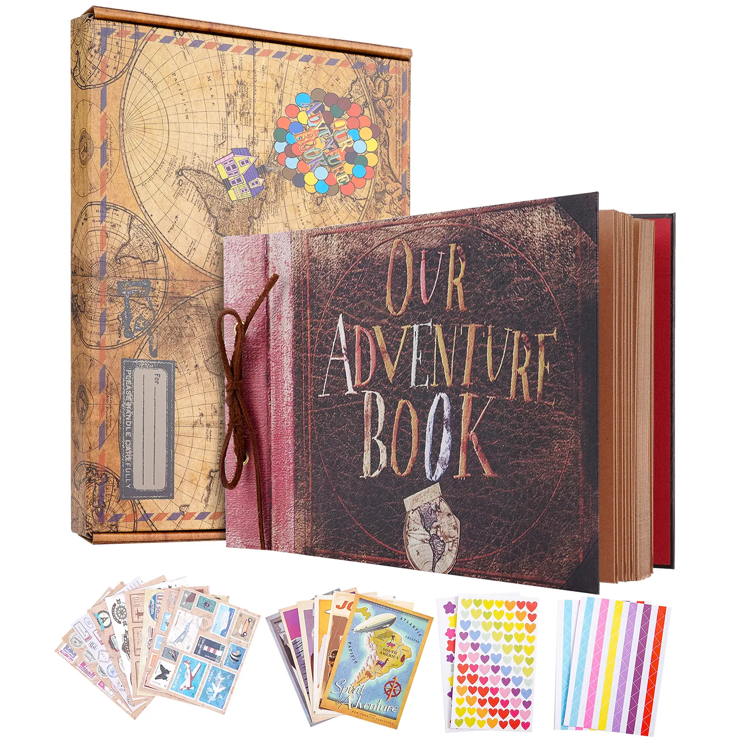 Our Adventure Book Durable Hardcover Scrapbook Crafts Kit - Handmade DIY Family Photo Album, 11.6x7.5in, 80 Pages, Expandable, Portable Photo Album, with Gift Box, Stickers & Multiple Accessories, Retro Embossed Memory Organizer, Easter Gift