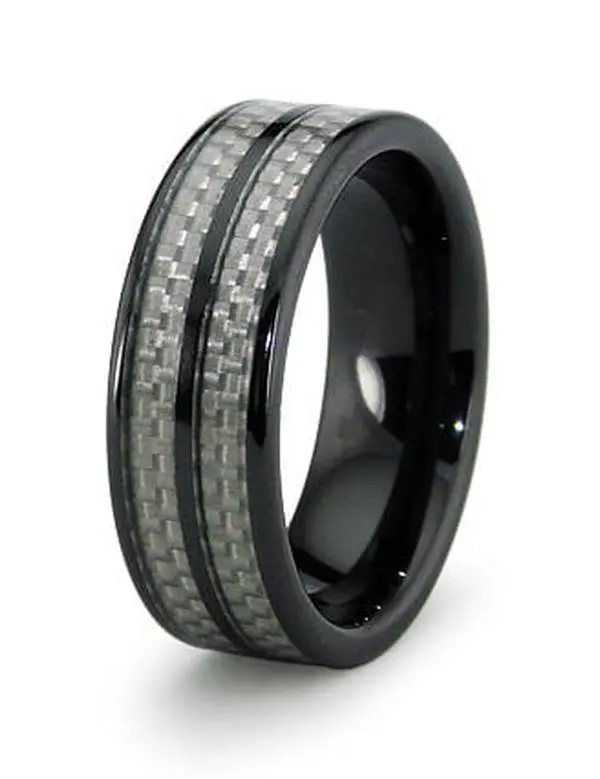 EWC R40004-115 Ceramic Ring with Carbon Fiber Inlay, 8mm Width, Size 11.5, Carbon Fiber Coated Ring, Carbon Fiber Coated Rings