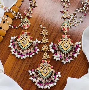 Traditional Indian Pakistani Earrings with Saharay & Maang Tikaa for Women - Perfect for Any Occasion Trendy Jewelry