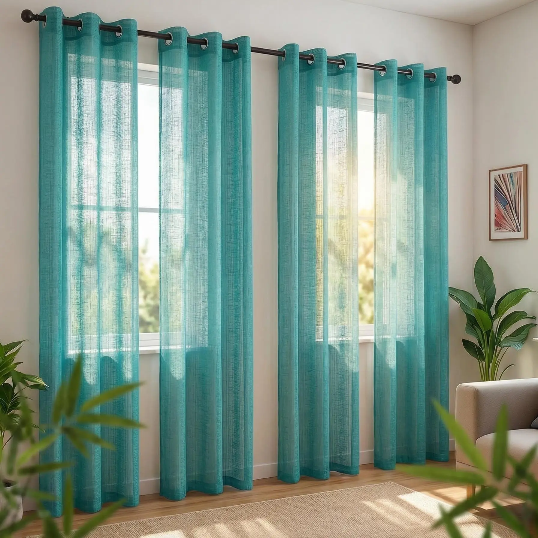4-Piece Solid Color Bamboo Gauze Yarn Curtains, 34x95in Classic Grommet Top, Anti-Shrink Fabric Keeps Shape, Soft Bamboo Gauze Feels Airy, Flat Weave Drapes, Hand Wash Only, Classic Grommet Look Elevates Decor, for Bedroom Living Room
