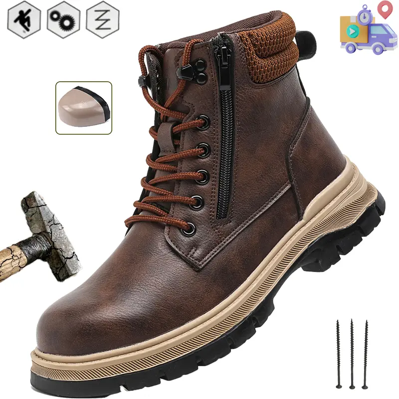 Men's Above-the-Ankle Steel Toe Work Boots - Minimalist Synthetic Knit Safety Shoes, Laced, Kevlar Midsole, Closed Mesh, Puncture-Proof, Water-Resistant, Non-Slip, Precision Grip, Antimicrobial for Roofing Workers