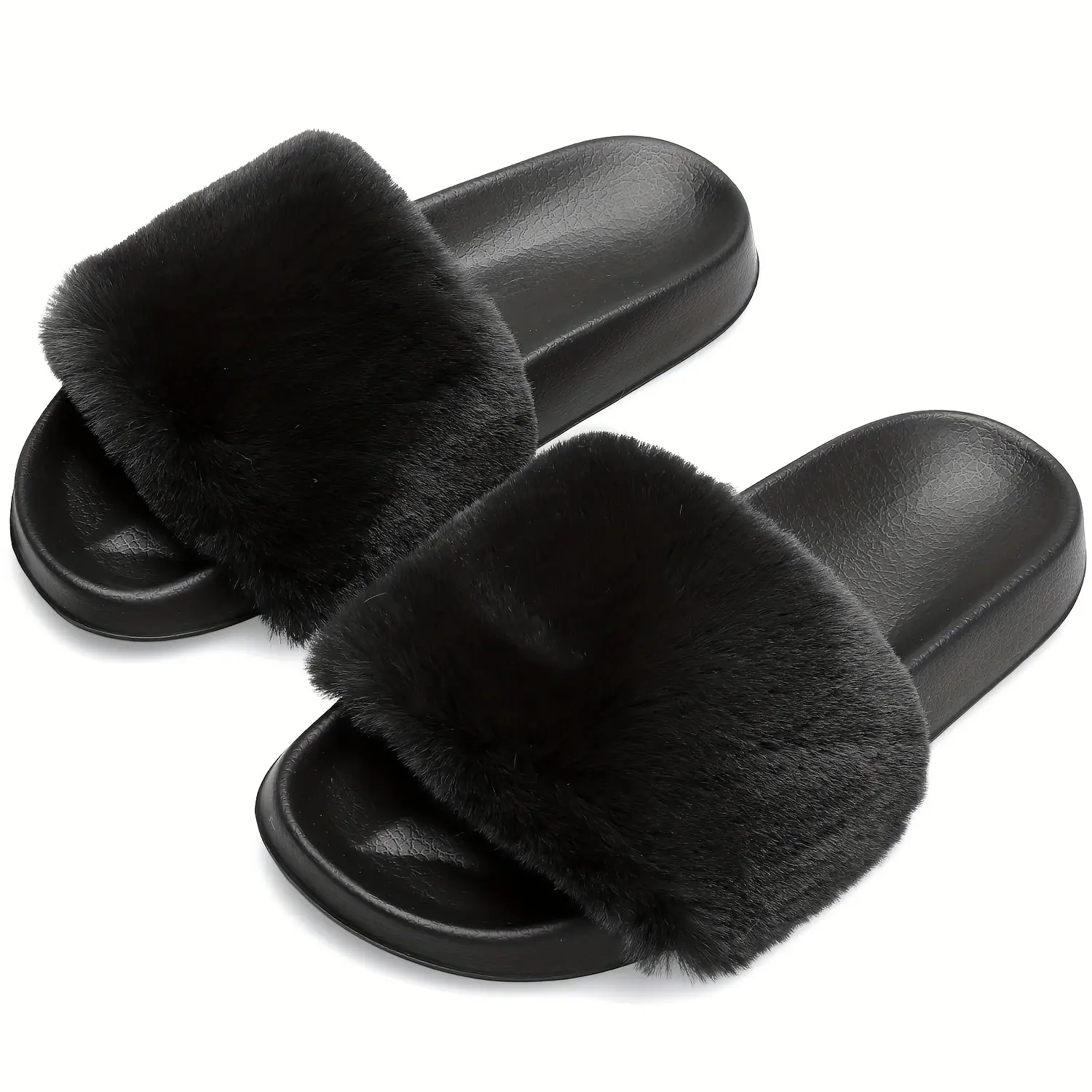 HISQIM Women's Fluffy Faux Fur Slippers, Open Toe Warm Indoor Footwear, Casual House Shoes for All Seasons, Slide, Stylish