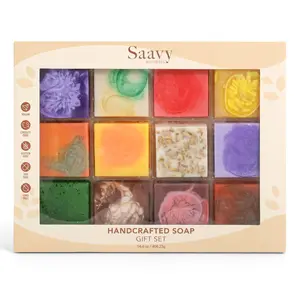 Saavy Naturals 12-Pack Square Artisan Soap Variety Gift Set - Plant-Based Formula for Gentle Cleansing & Soft Skin - Vegan Cruelty-Free Sulfate-Free Paraben-Free