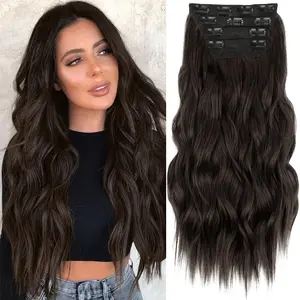 [Iridescent] Clip in Hair Extensions 24/20 Inch 4 PCS Synthetic Natural & Soft Hair & Blends Well Hair Extensions Long Wavy Hairpieces