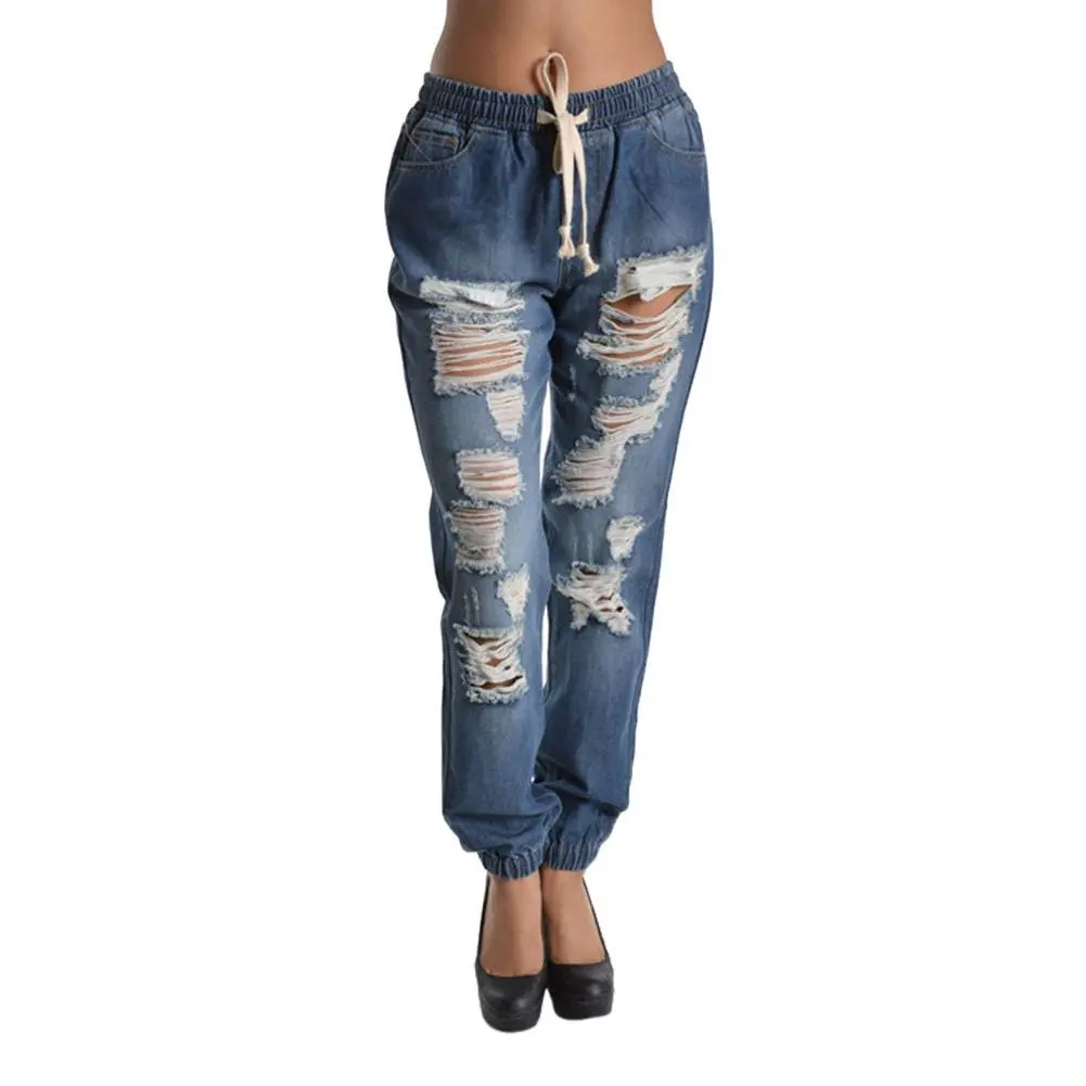 Destructed Denim Jogger Pants