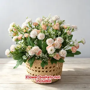 3pcs 20-Head Champagne Mini Carnation Artificial Flowers, Silk Fake Flower Bouquet with Green Leaves, Long Stem Floral Picks for Vase Fillers, Wedding Centerpieces, Mother's Day, Spring Home Decor, Faux flower decor