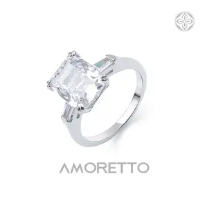 AMORETTO 18K Gold Plated Radiant Cut Premium CZ Solitaire Ring - Classic Three-Stone Engagement Ring, Jewelry Gift