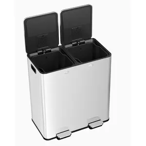 16 Gal Stainless Steel Trash Can,60l Double Trash Can with Bin, Soft-Close Lid, Step-on Garbage Bin