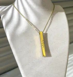 Personalized Vertical Bar Necklace, Custom 3D Pendant, Stainless Steel Jewelry