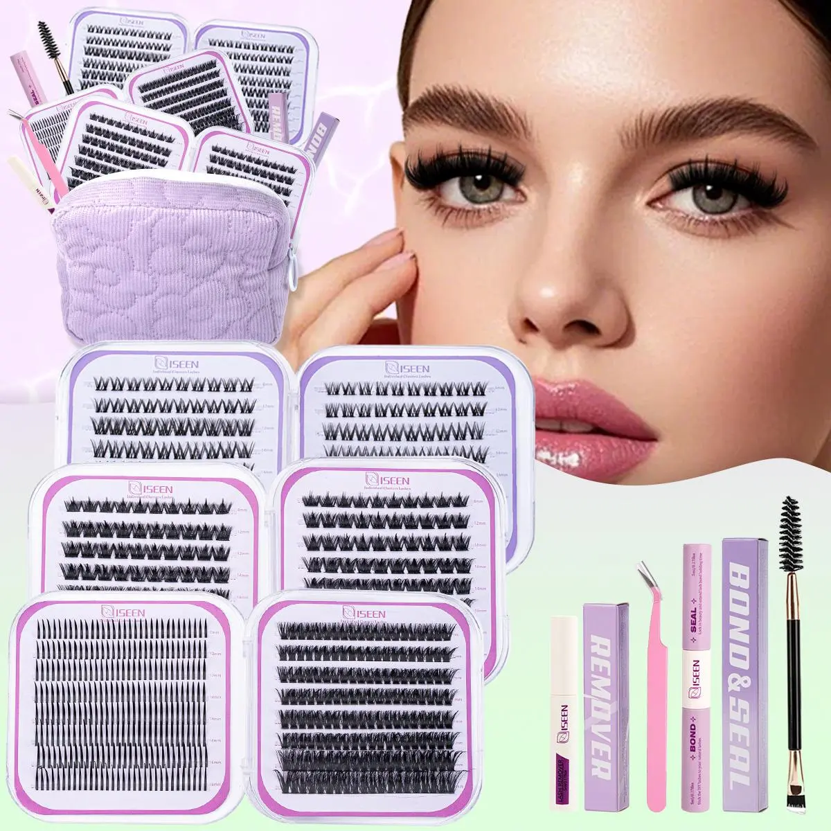 Manga C Curl Wet Look Lashes Extension Kit, Eyelash Clusters with Bond&Seal & Tweezers & Remover, Fairy Lash Clusters Kit, DIY Spider Eyelash Extensions Kit, Lashes Cluster, Individual Lashes, Cosmetic, Wispy Eyelash Clusters, Eyelash Extensions Set