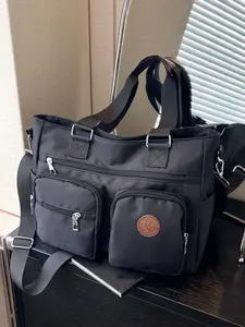 Simple classic multi-compartment casual shoulder tote bag, Handbag Shoulder Bag, casual commuter bag, large-capacity double front pocket design shoulder crossbody bag, suitable for daily commuting, shopping. Messenger Bags, Casual Fashion Bag