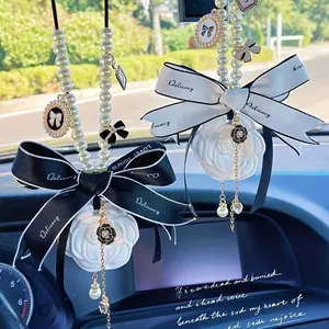 SleekHush Car Pendant Hanging Ornament Auto Interior Decorative Charm for Car Rearview Mirror Decoration with Pearl Accents and Bow Details