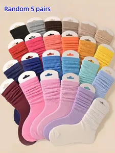 Unisex Sweet Fashion Style Mid-Calf Socks, 5/10 Pairs Random Colors, All-Season Comfortable Fit Stacked Socks for Men and Women