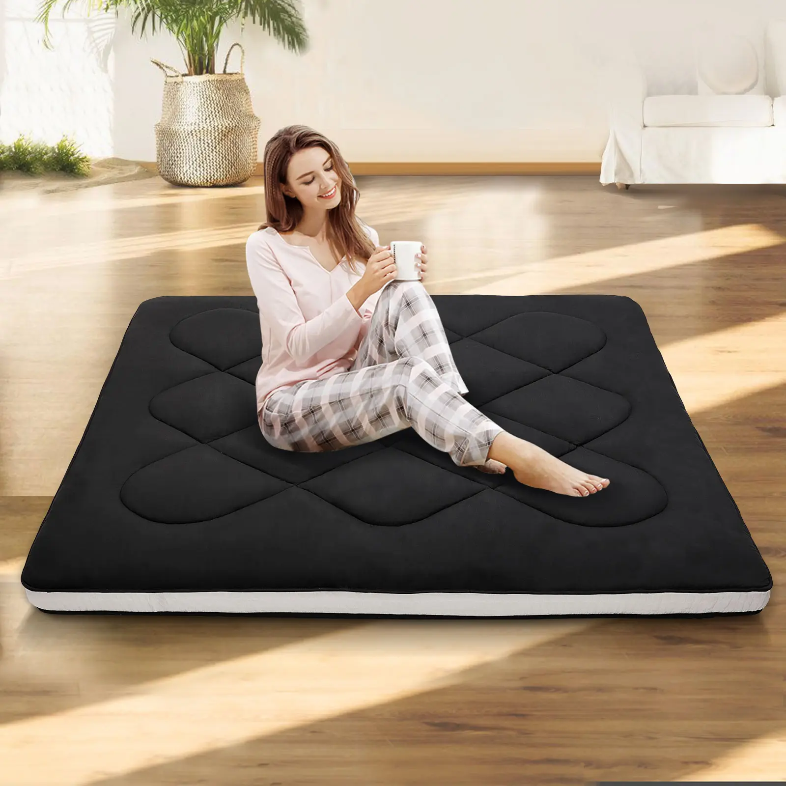 ABORON Japanese Floor Mattress Futon Mattress, Twin/Full/Queen Size Foldable Mattress, Roll Up Mattress Sleeping Tatami Mat Floor Lounger Guest Bed
